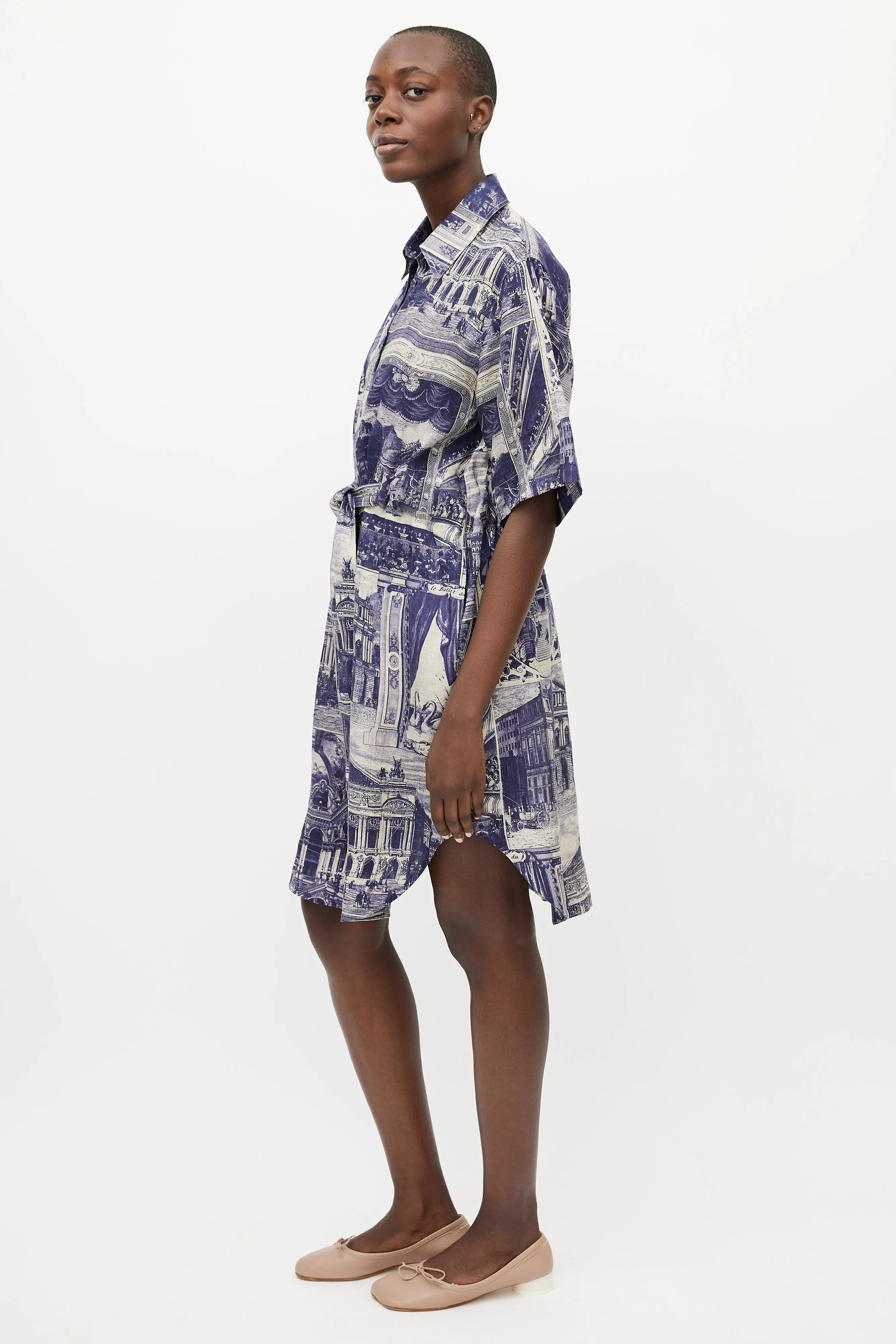 Grey & Blue Theatre Linen Belted Dress