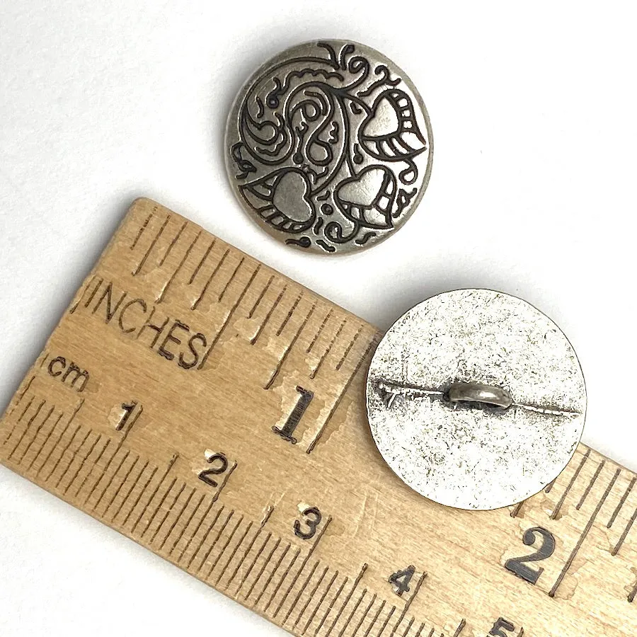 Heart Leaf Squiggles Antique Silver 13/16" Shank Back Metal Button 20mm  #FJ-43
