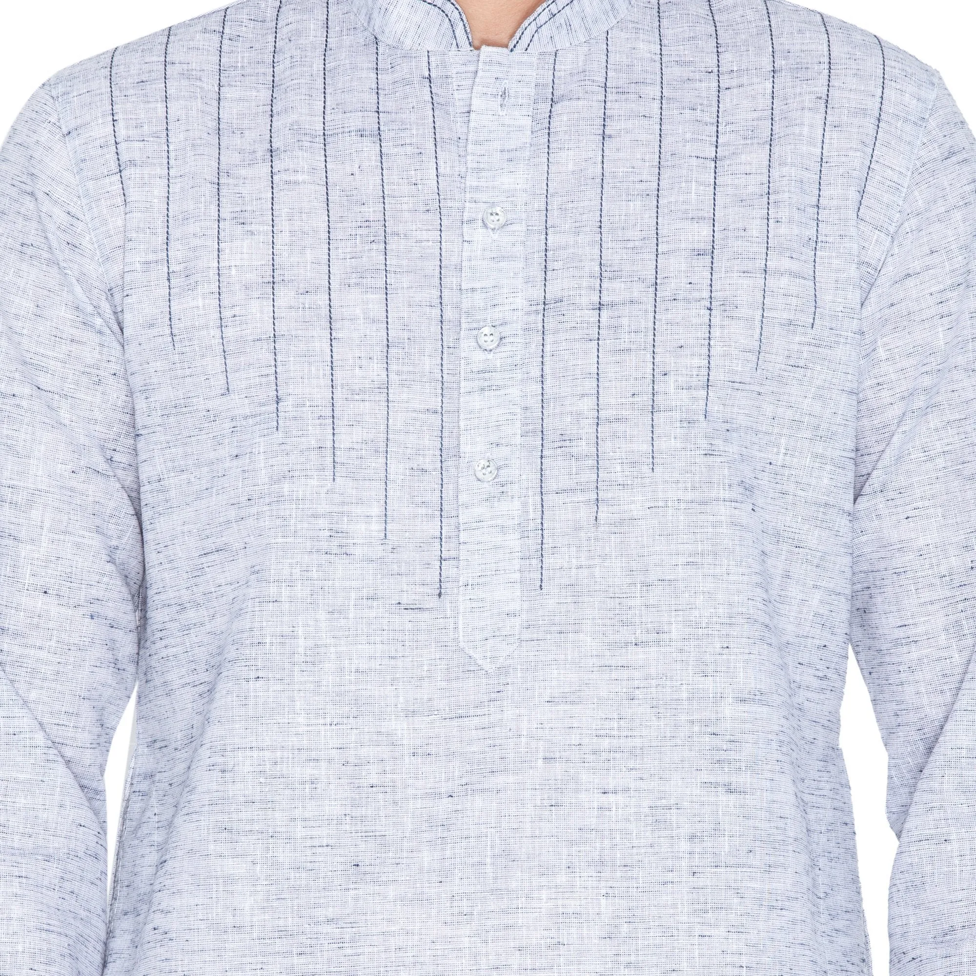 Jashvi Men's Blue Color Linen Kurta and Pyjama Set