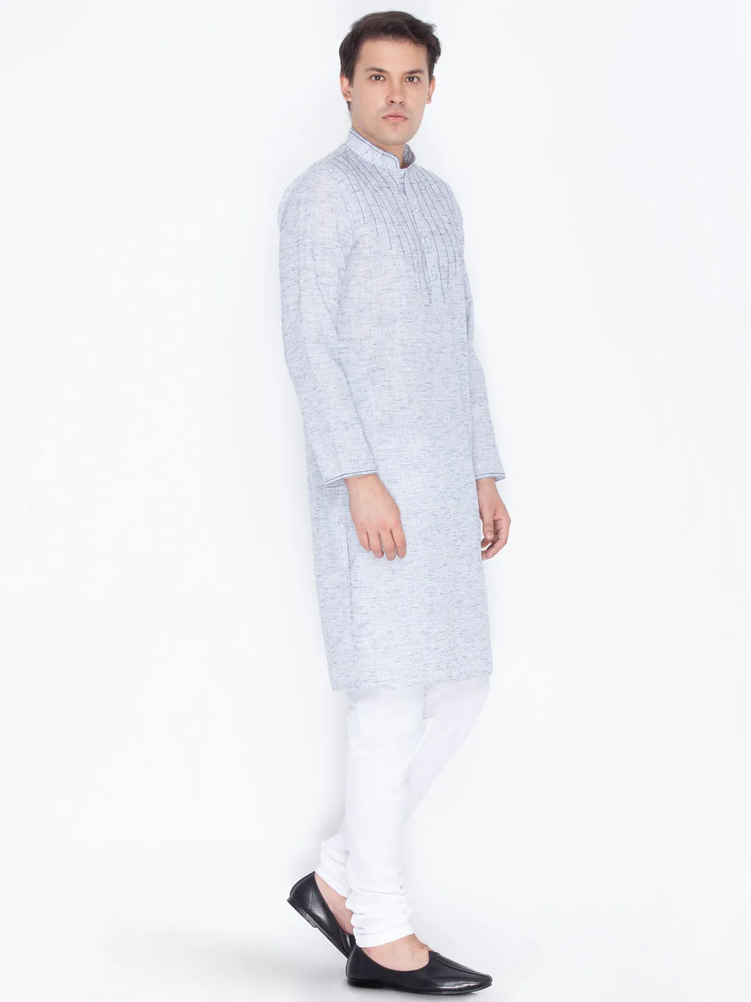 Jashvi Men's Blue Color Linen Kurta and Pyjama Set