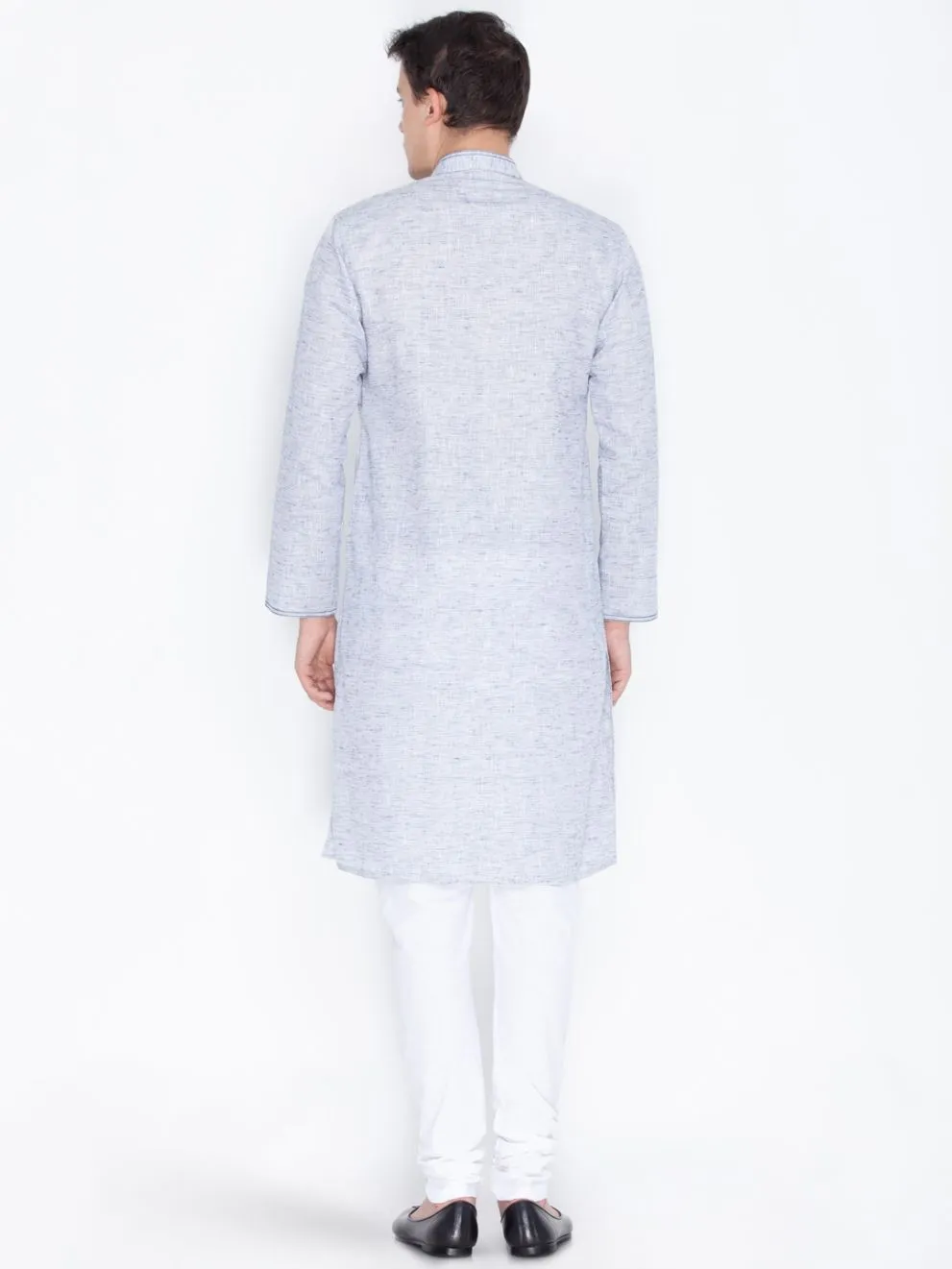 Jashvi Men's Blue Color Linen Kurta and Pyjama Set