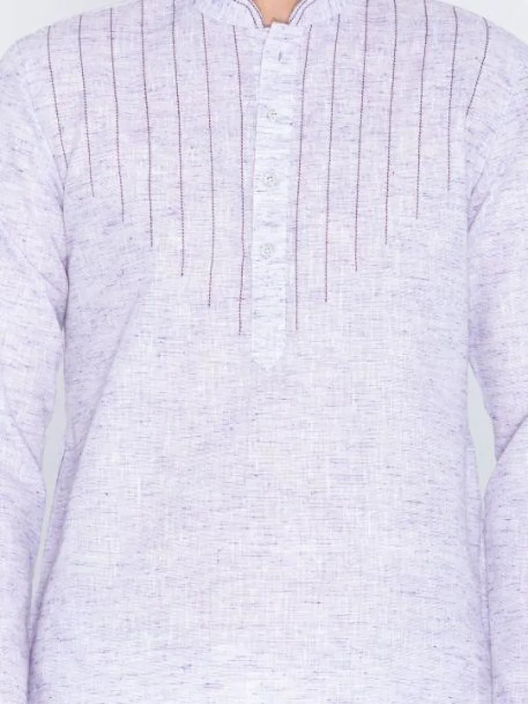 Jashvi Men's Purple Color Linen Kurta and Pyjama Set