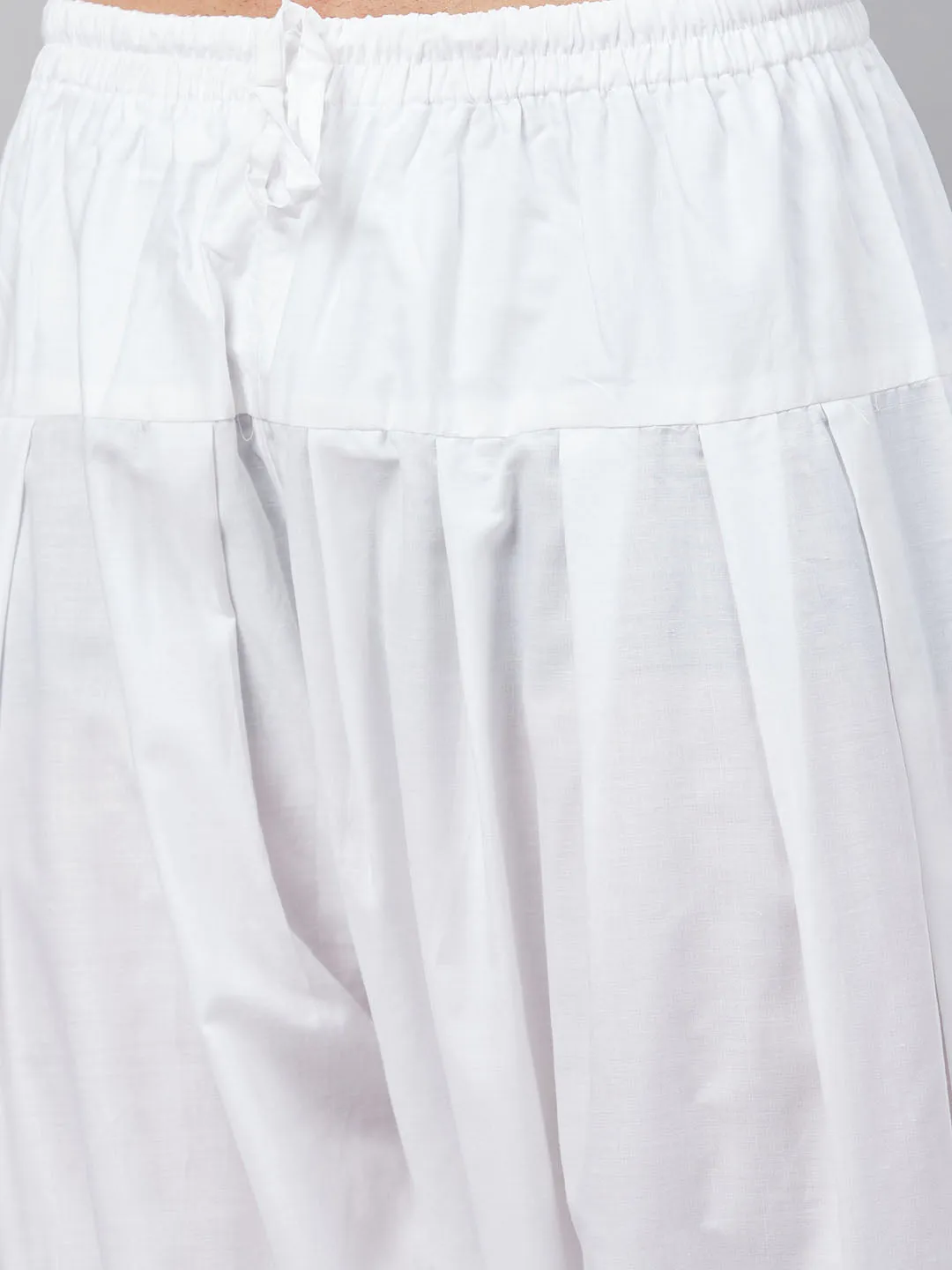 Jashvi Men's White Cotton Blend Pathani Suit Set
