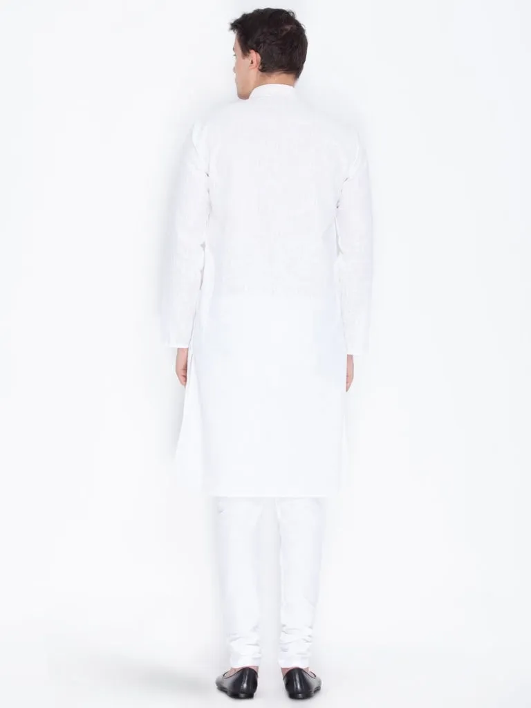 Jashvi Men's White Linen Kurta and Churidar Set