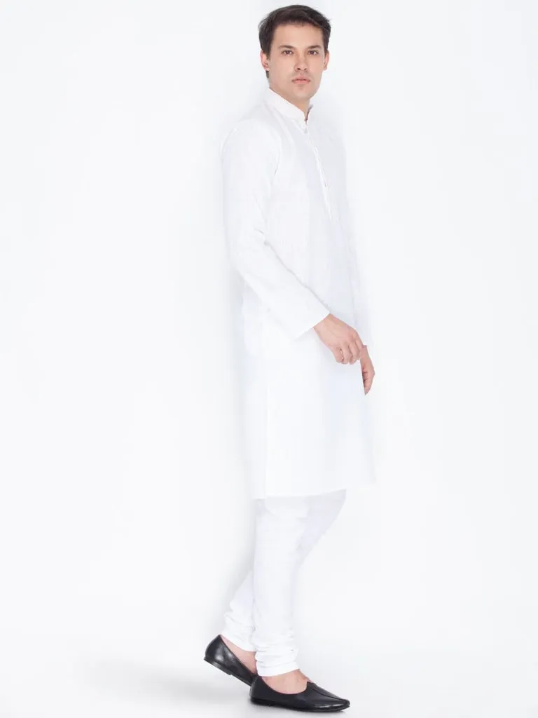 Jashvi Men's White Linen Kurta and Churidar Set