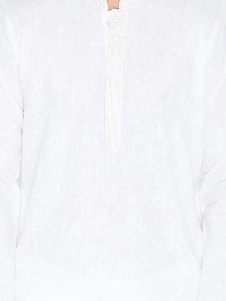 Jashvi Men's White Linen Kurta and Churidar Set