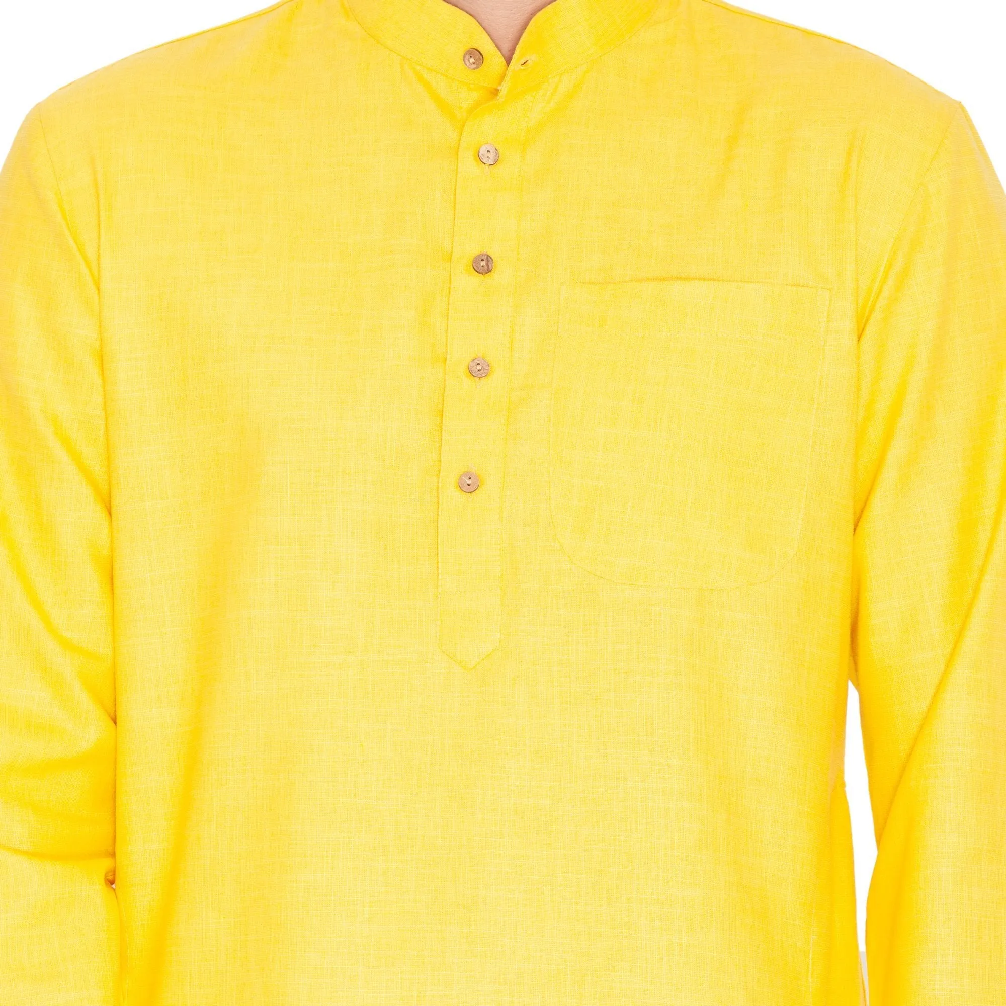 Jashvi Men's Yellow Linen Kurta and Pyjama Set