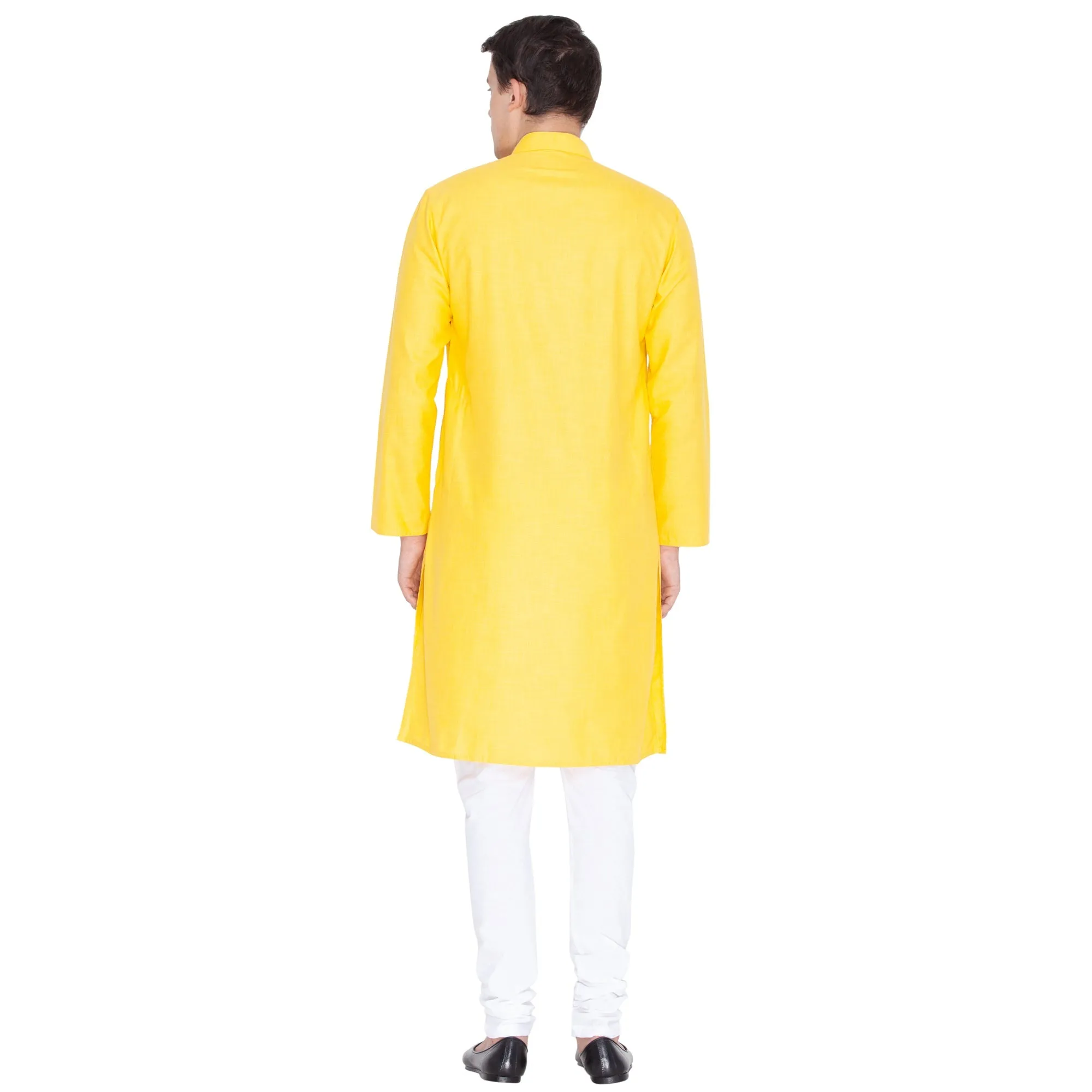 Jashvi Men's Yellow Linen Kurta and Pyjama Set