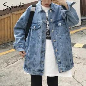 Joskaa Jean Jacket Women Denim Coat Fall Winter 2024 New Fashion Loose Oversized Blue Jean Jacket Button Up Oversized Cardigan