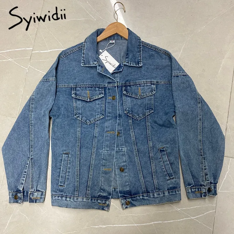 Joskaa Jean Jacket Women Denim Coat Fall Winter 2024 New Fashion Loose Oversized Blue Jean Jacket Button Up Oversized Cardigan