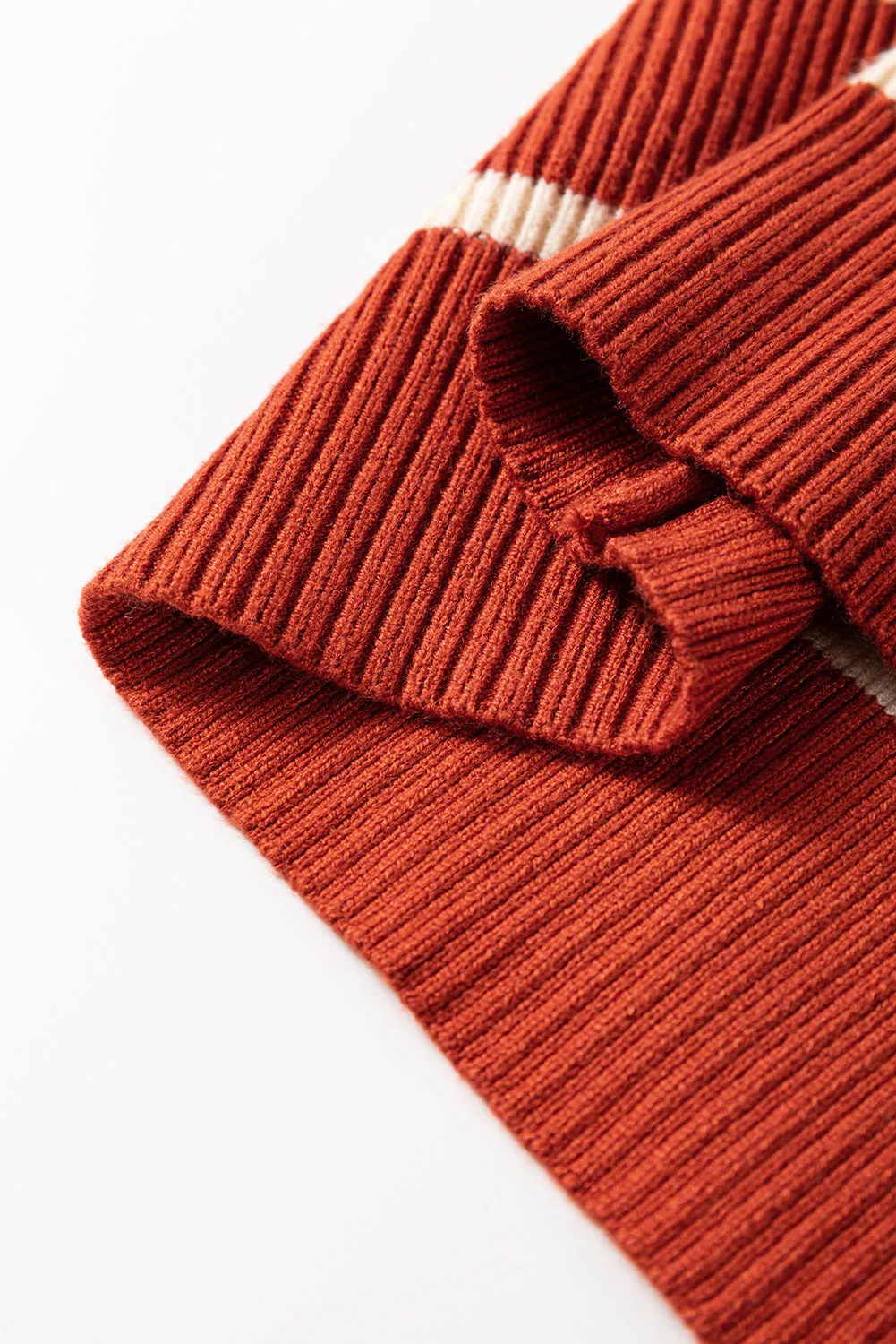 Khaki Stripe Color Block Quarter Zip Collar Short Sleeve Sweater Dress
