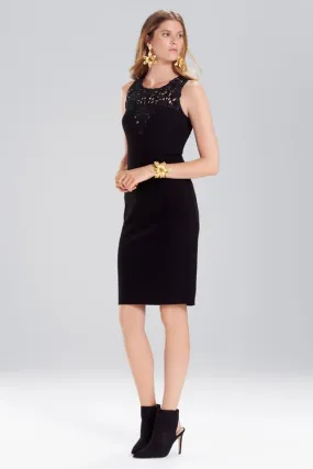 Knit Crepe Embroidered Sheath Dress