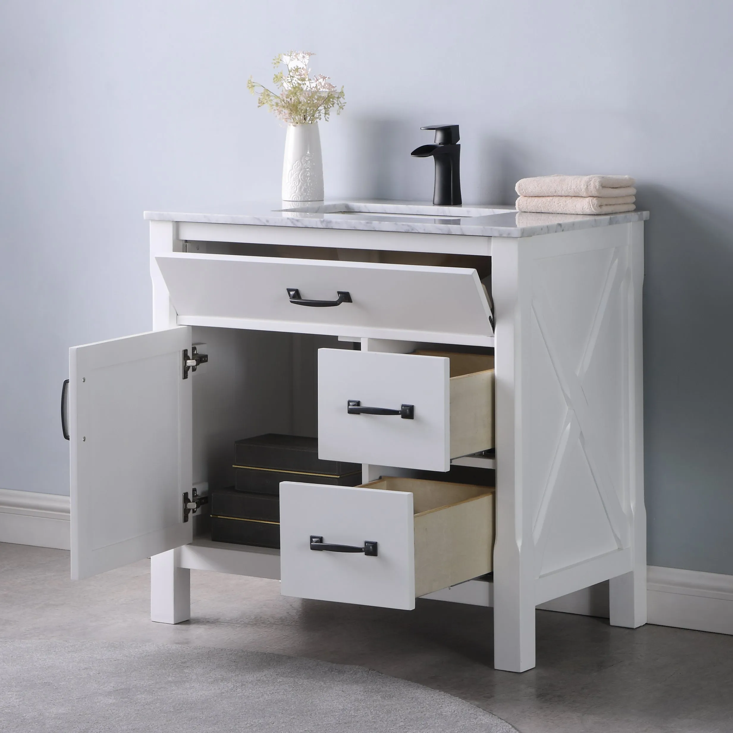Maribella 36" Single Bathroom Vanity Set with Carrara White Marble Countertop