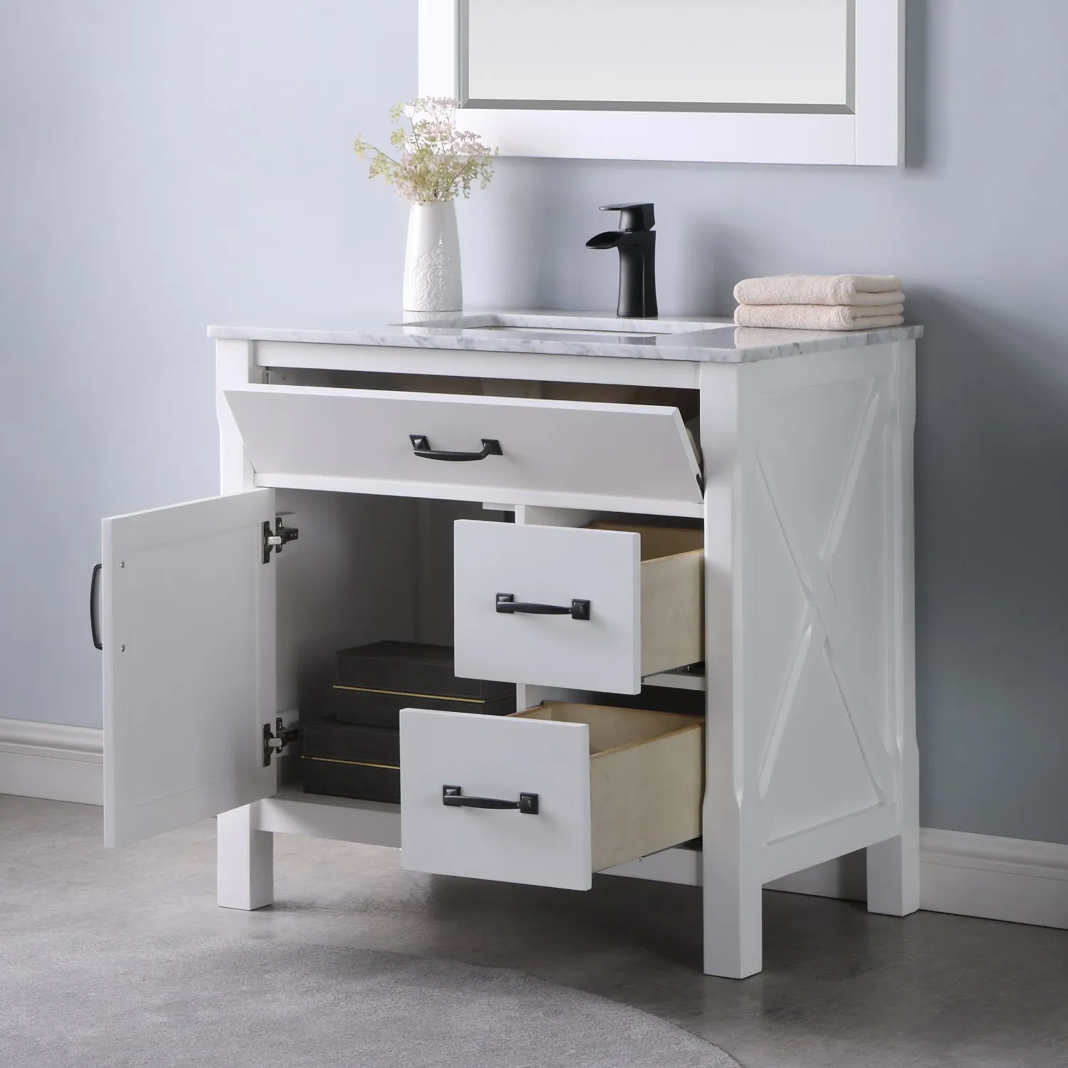 Maribella 36" Single Bathroom Vanity Set with Carrara White Marble Countertop