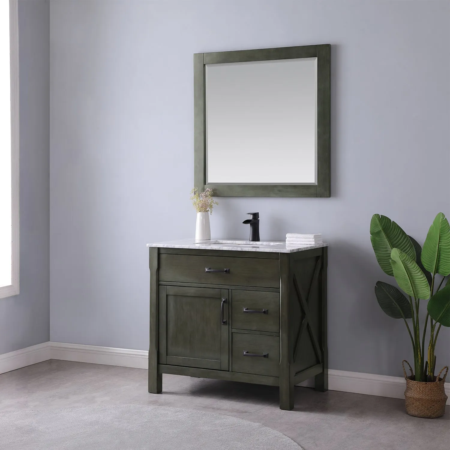 Maribella 36" Single Bathroom Vanity Set with Carrara White Marble Countertop