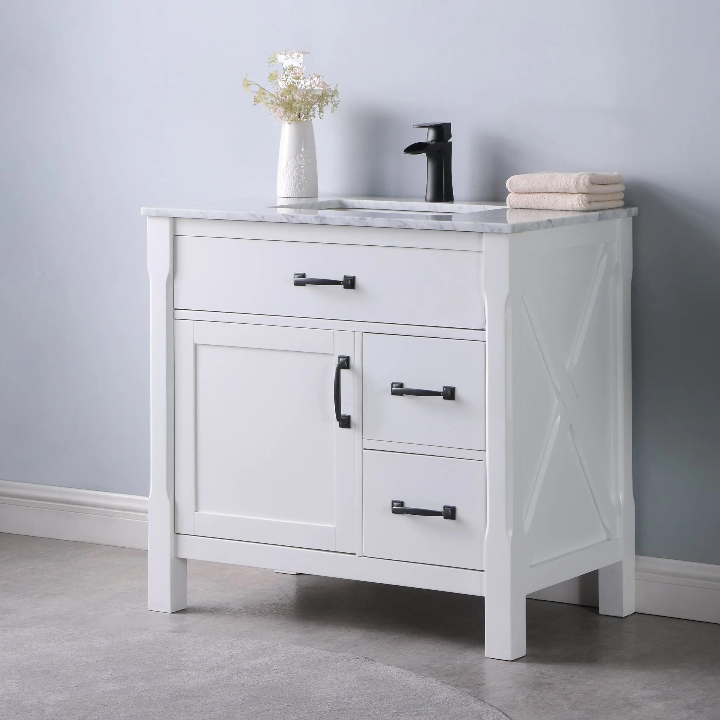 Maribella 36" Single Bathroom Vanity Set with Carrara White Marble Countertop