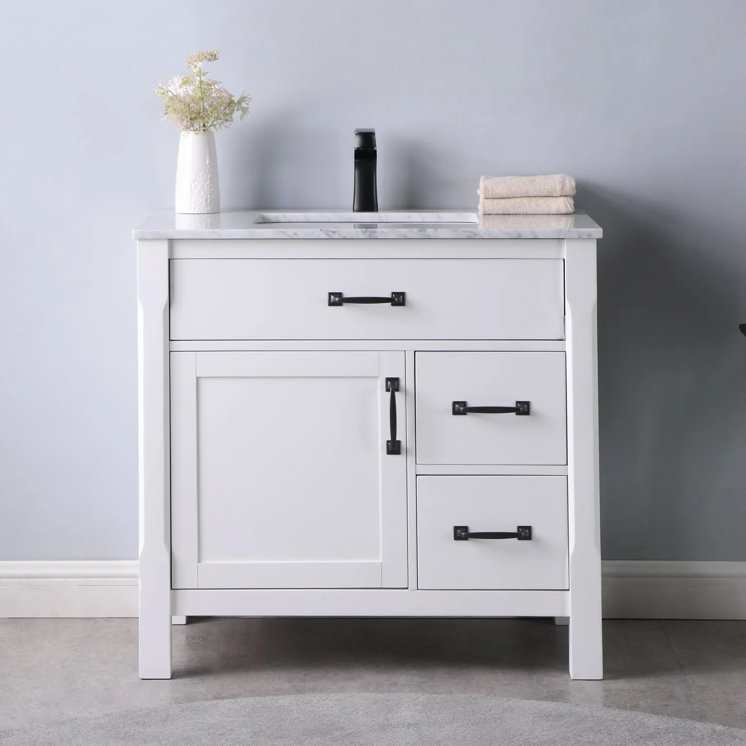 Maribella 36" Single Bathroom Vanity Set with Carrara White Marble Countertop