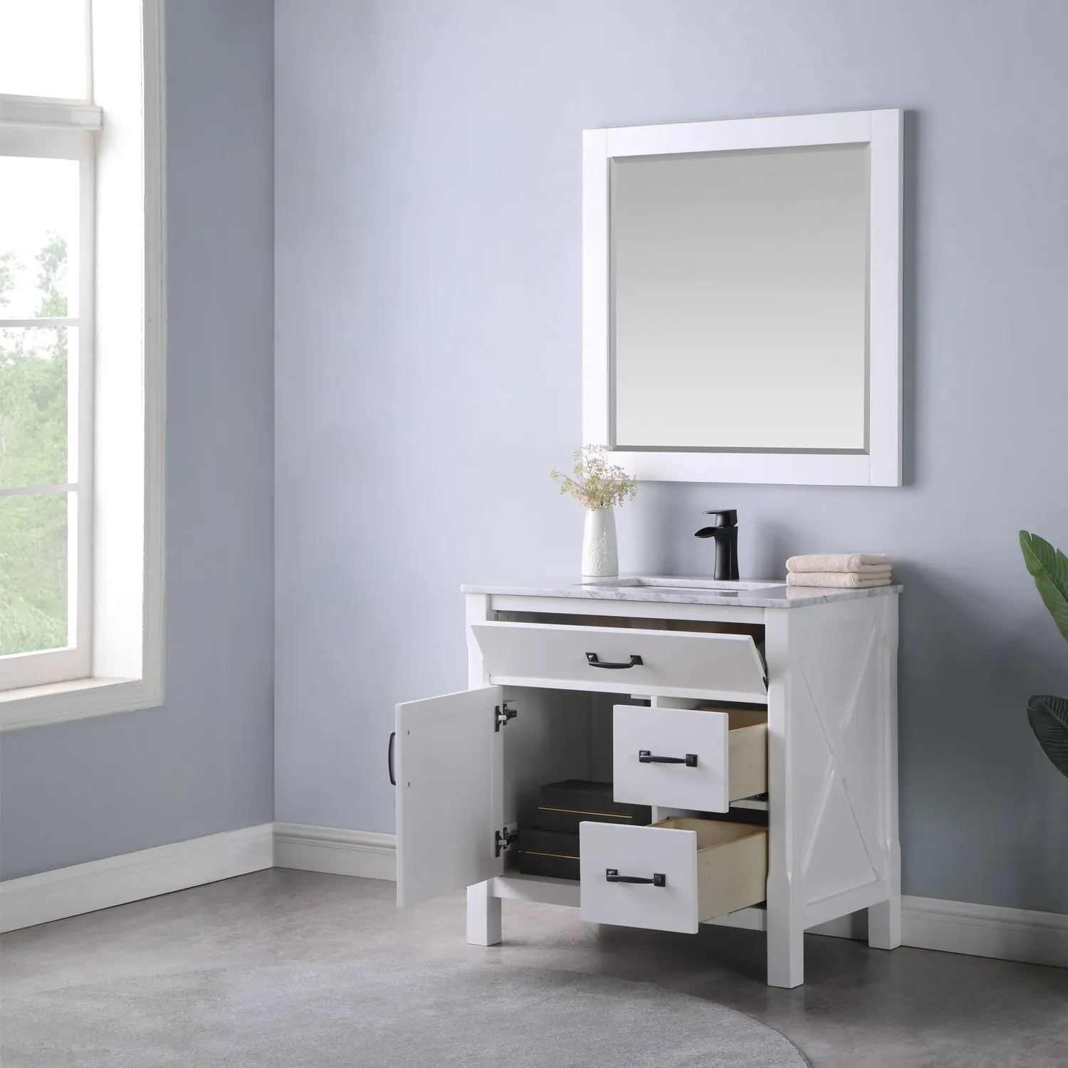 Maribella 36" Single Bathroom Vanity Set with Carrara White Marble Countertop