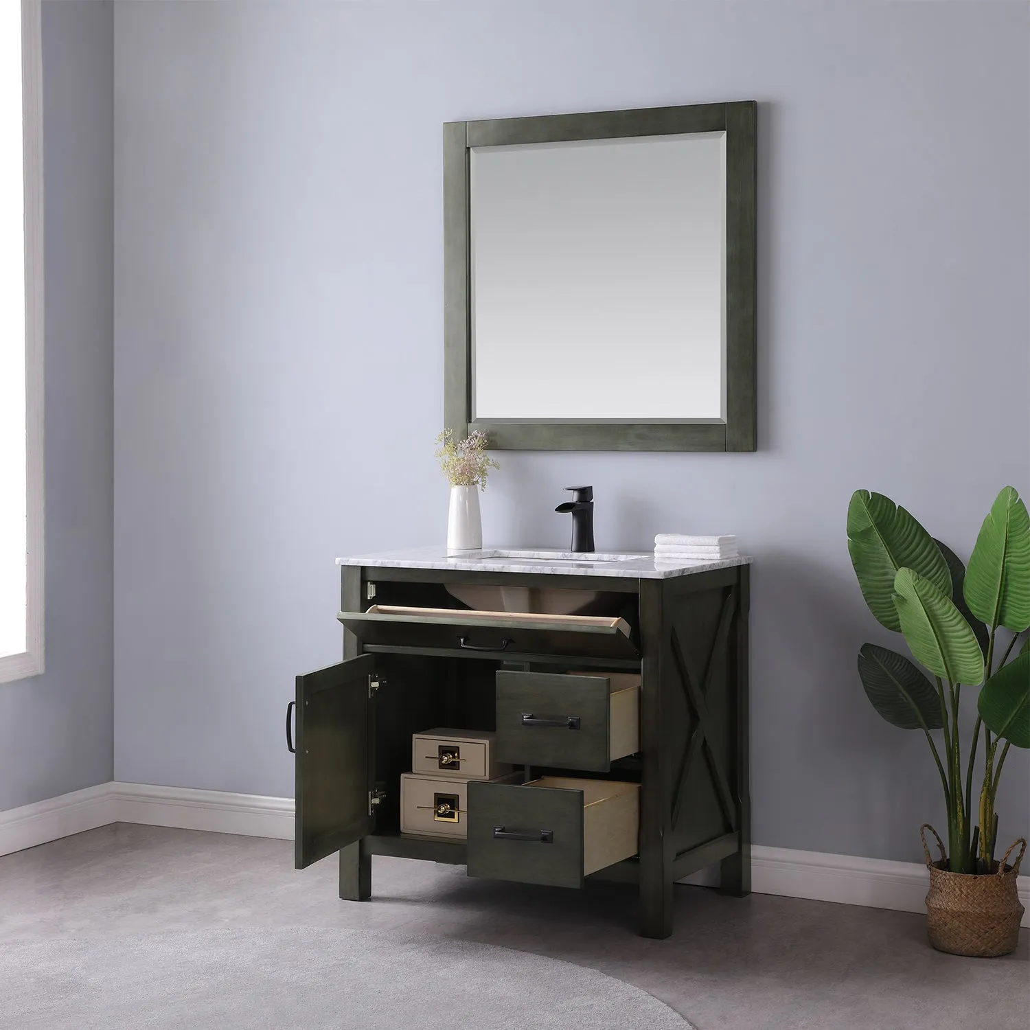 Maribella 36" Single Bathroom Vanity Set with Carrara White Marble Countertop