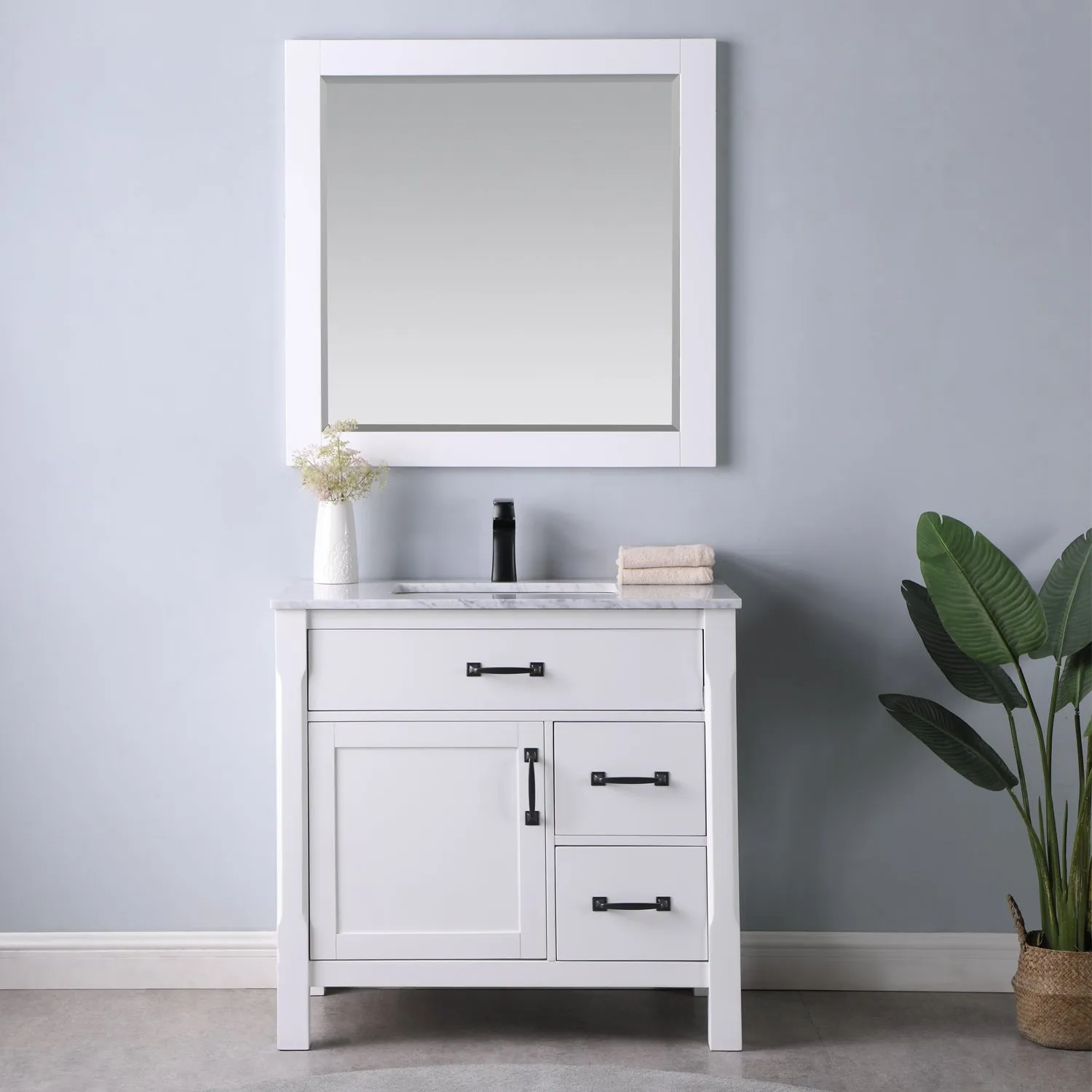 Maribella 36" Single Bathroom Vanity Set with Carrara White Marble Countertop