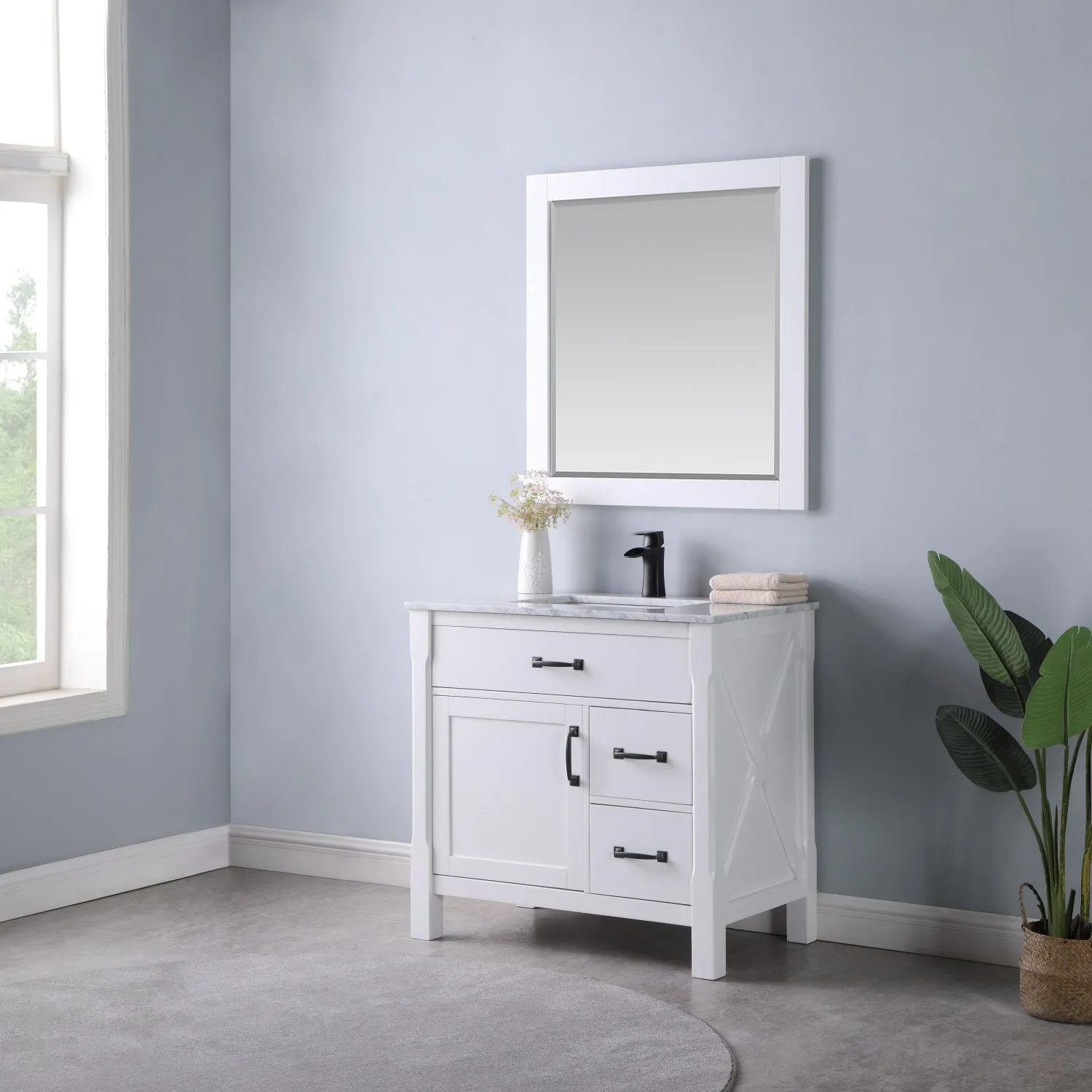 Maribella 36" Single Bathroom Vanity Set with Carrara White Marble Countertop