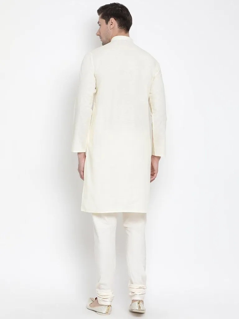 Men's Beige Cotton Linen Blend Kurta and Pyjama Set - Vastramay