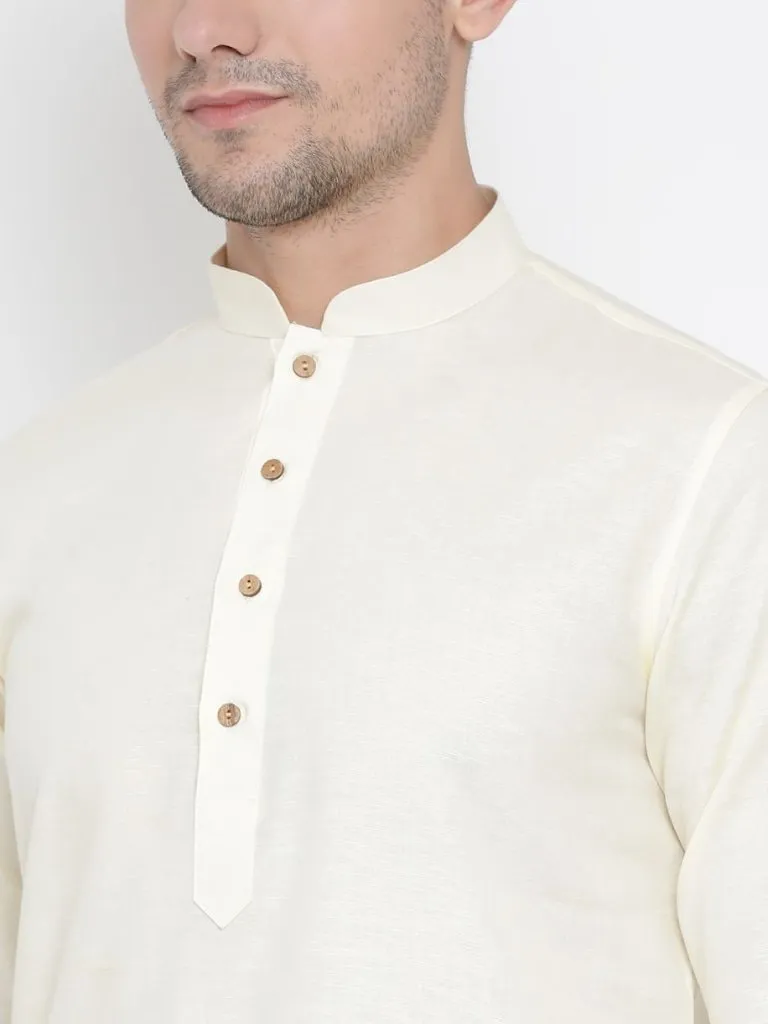 Men's Beige Cotton Linen Blend Kurta and Pyjama Set - Vastramay