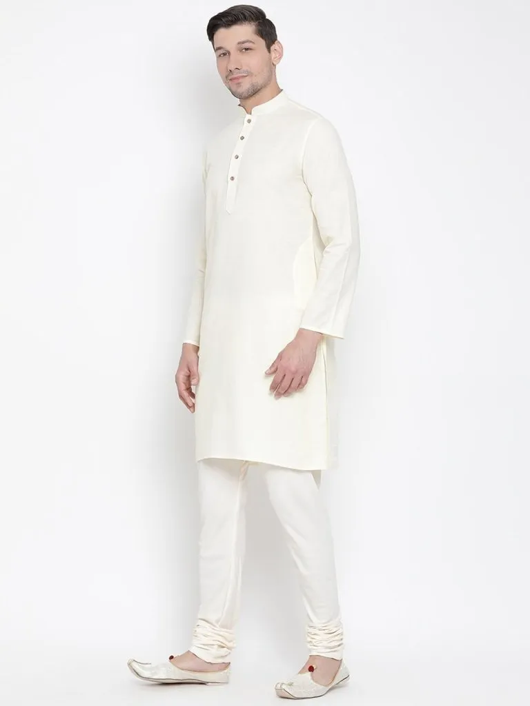 Men's Beige Cotton Linen Blend Kurta and Pyjama Set - Vastramay