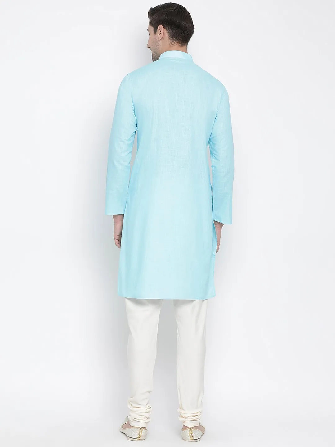 Men's Light Blue Cotton Linen Blend Kurta and Pyjama Set - Vastramay