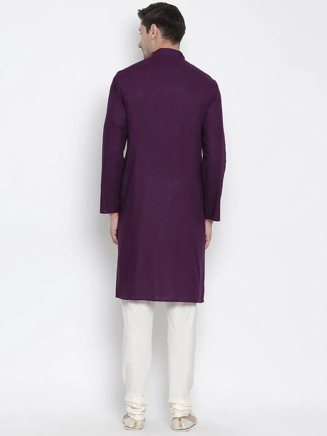 Men's Purple Cotton Linen Blend Kurta and Pyjama Set - Vastramay