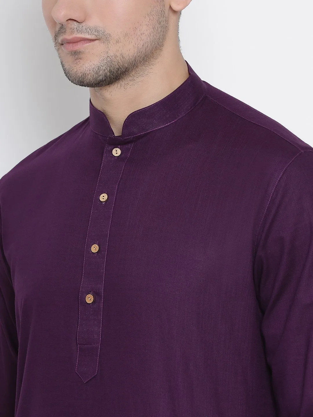 Men's Purple Cotton Linen Blend Kurta and Pyjama Set - Vastramay