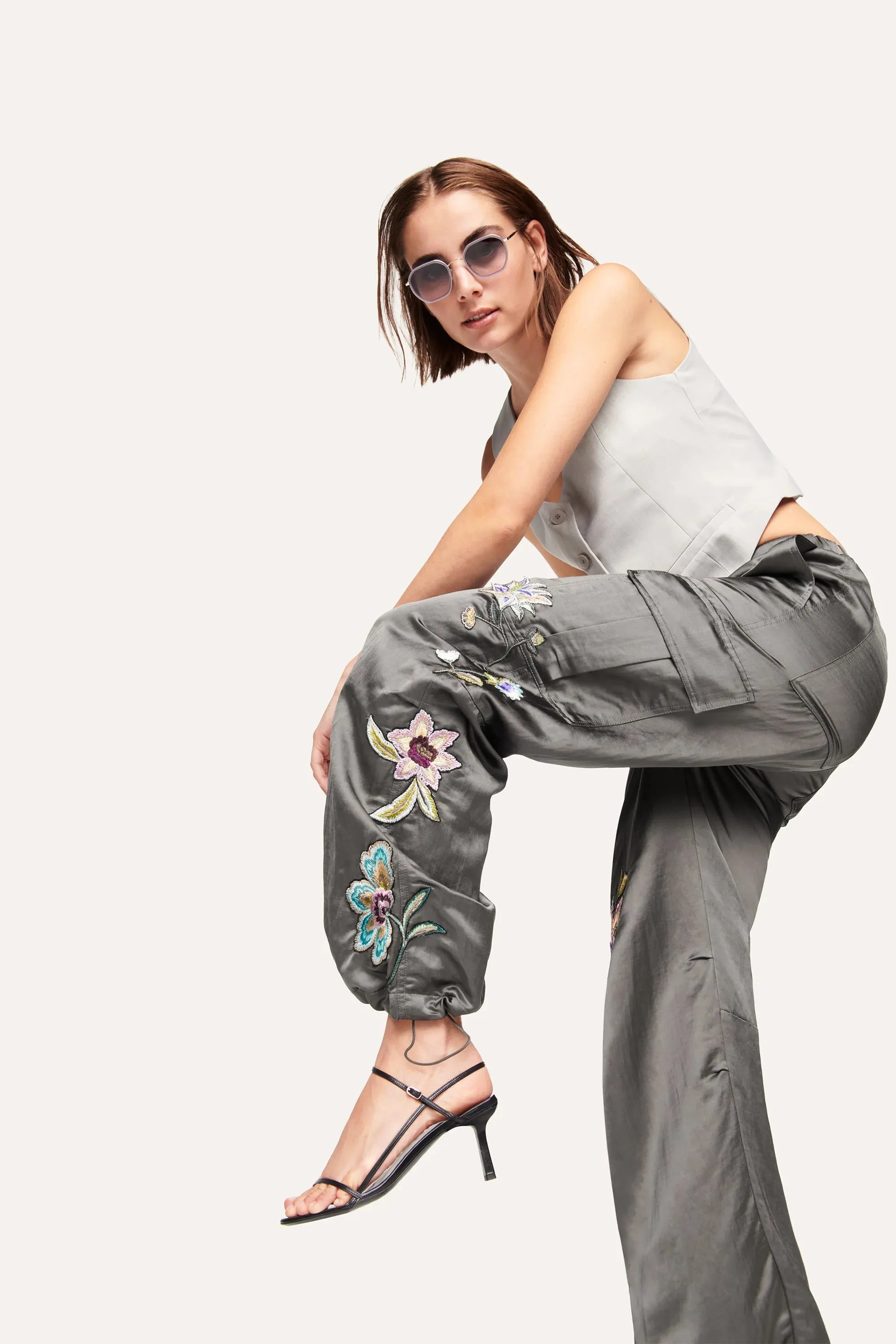 Morgan Satin Trousers Wide Fit Cargo - Volcanic