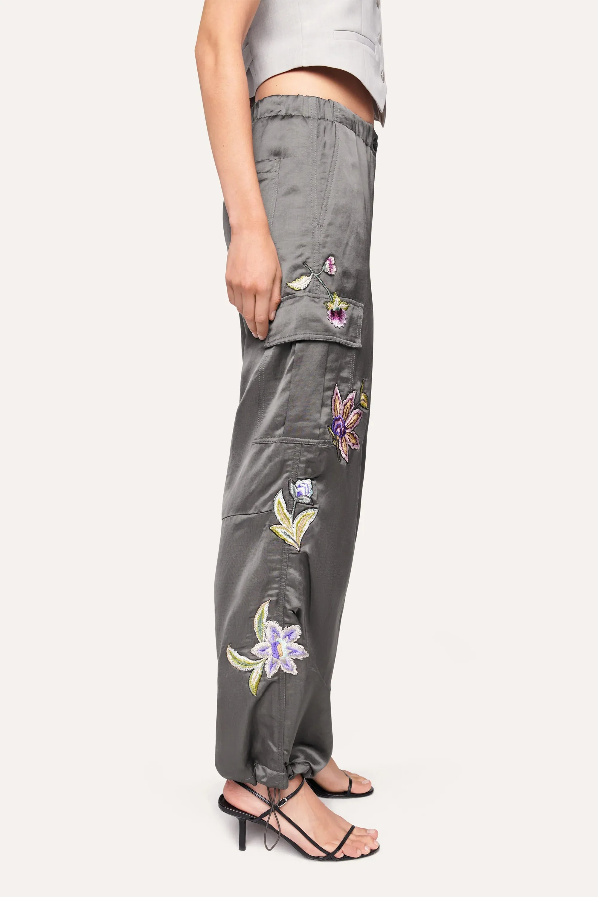 Morgan Satin Trousers Wide Fit Cargo - Volcanic