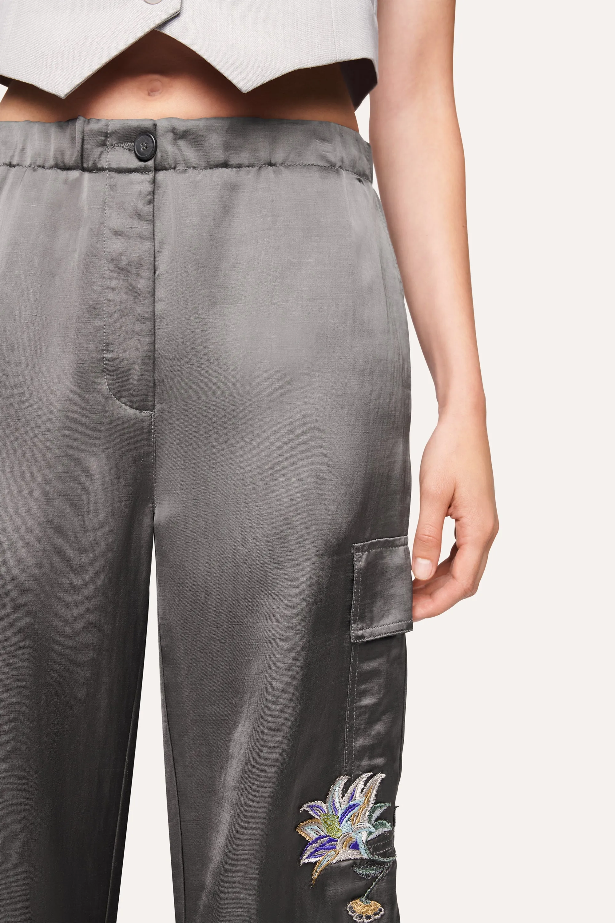 Morgan Satin Trousers Wide Fit Cargo - Volcanic