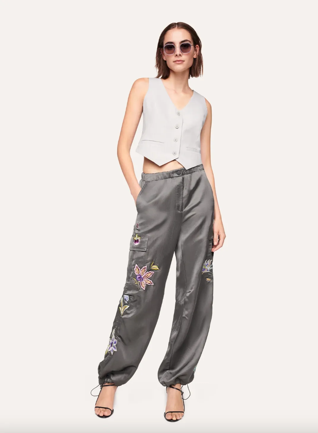 Morgan Satin Trousers Wide Fit Cargo - Volcanic