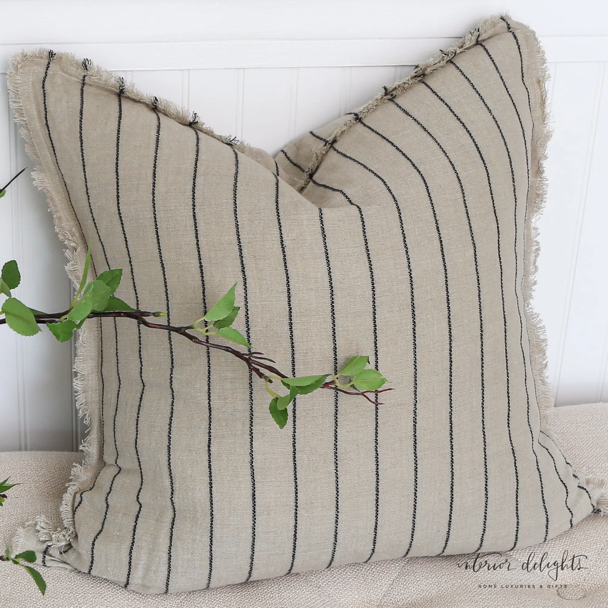 Narrow Stripe Linen Pillow- Square