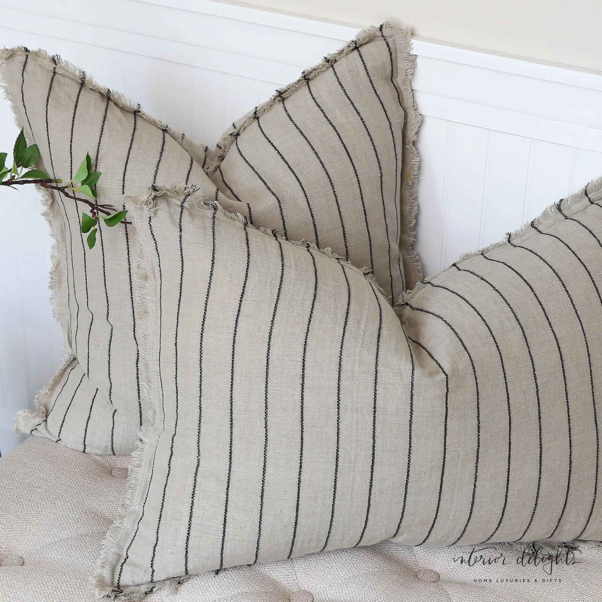Narrow Stripe Linen Pillow- Square