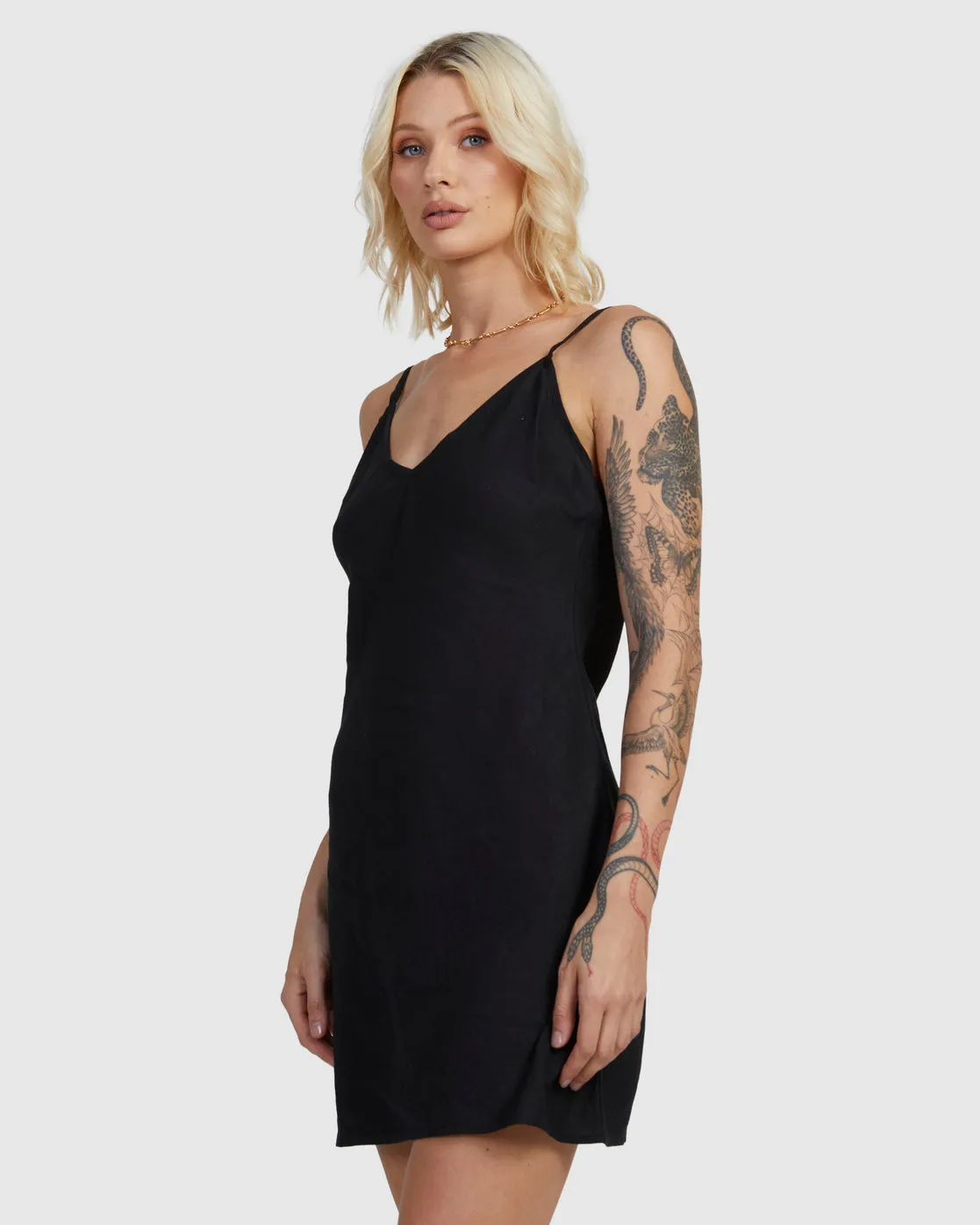 Off Duty Bias Mini Dress - Washed Black
