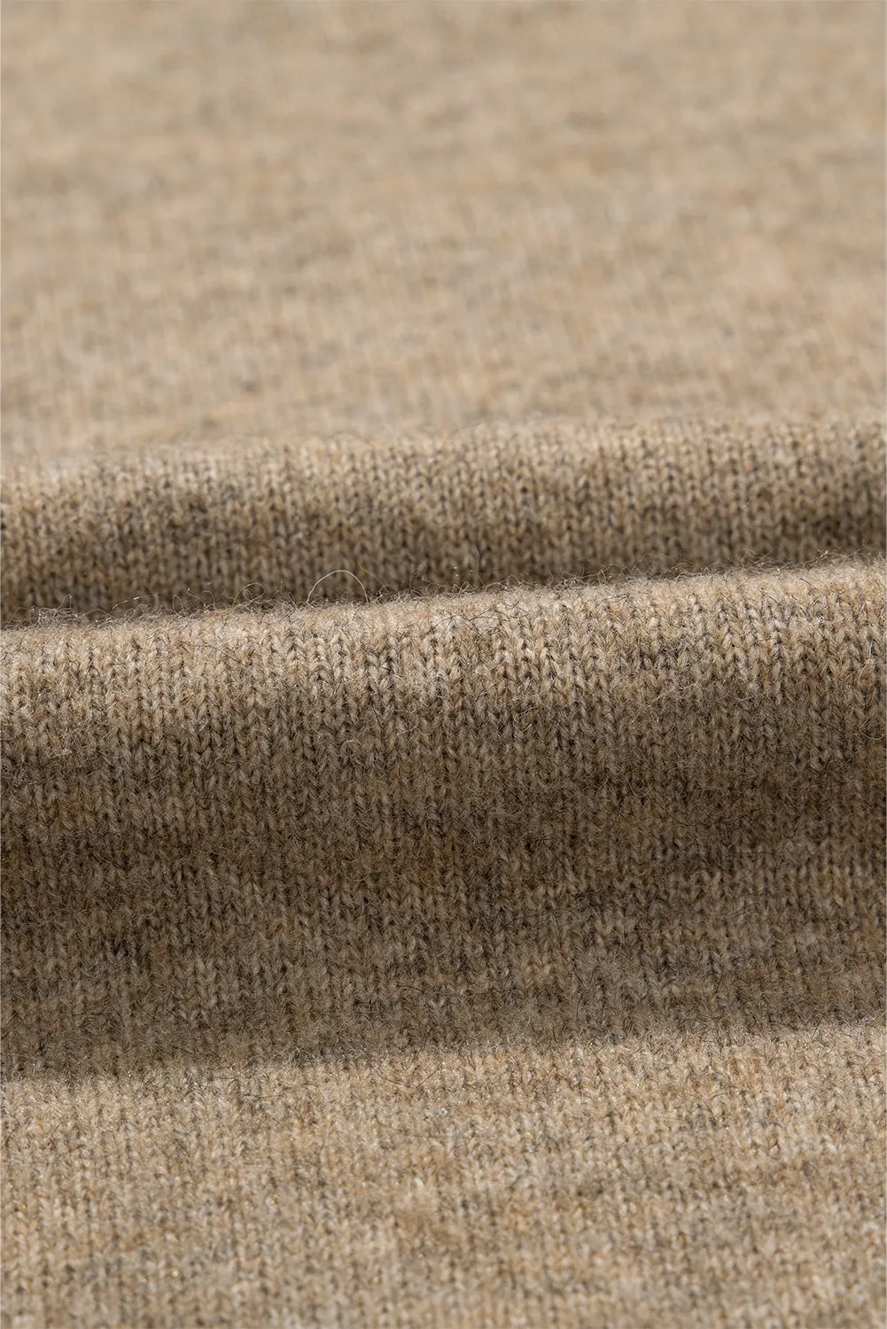 Pale Khaki Contrast Trim Mock Neck Drop Shoulder Sweater