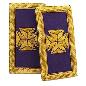 Past Grand Commander Knights Templar Commandery Frock Coat Shoulder Board - Purple Bullion Embroidery