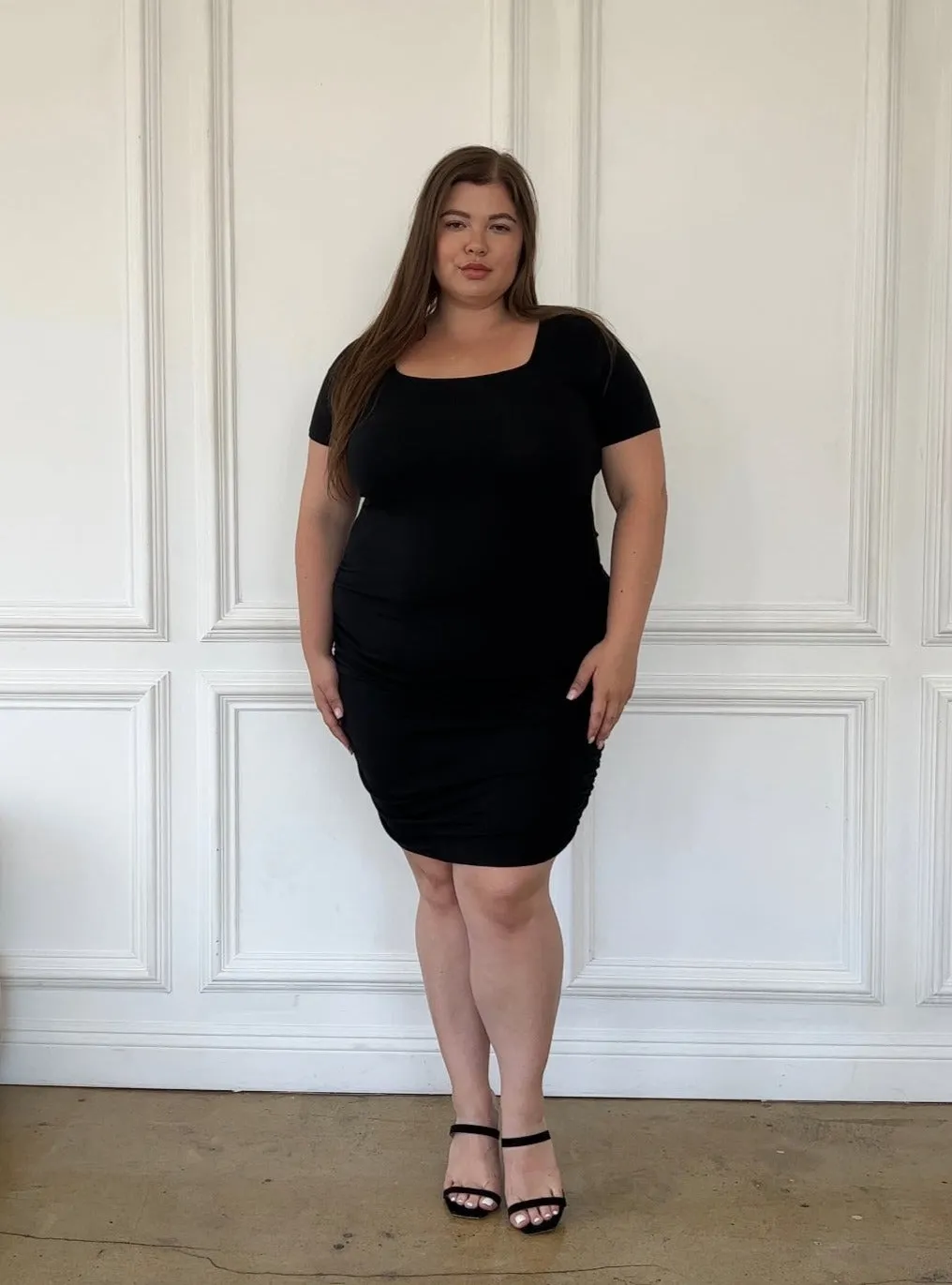 Plus Size Square Neck Ruched Dress