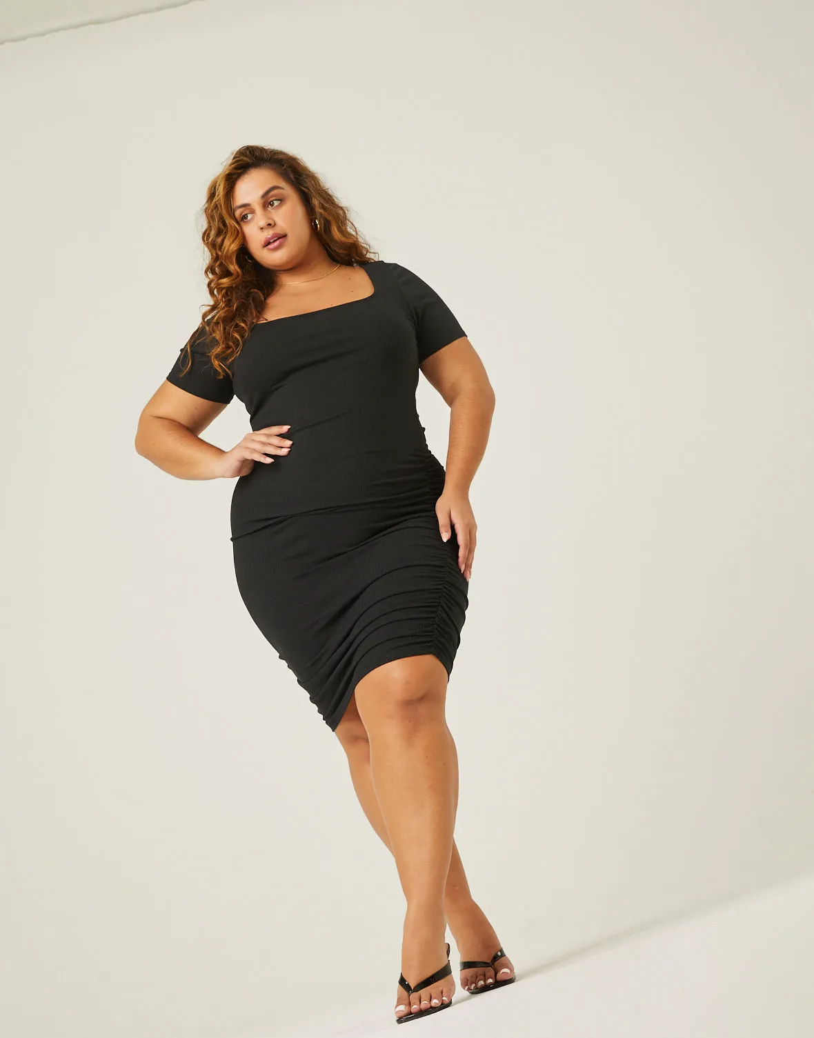 Plus Size Square Neck Ruched Dress
