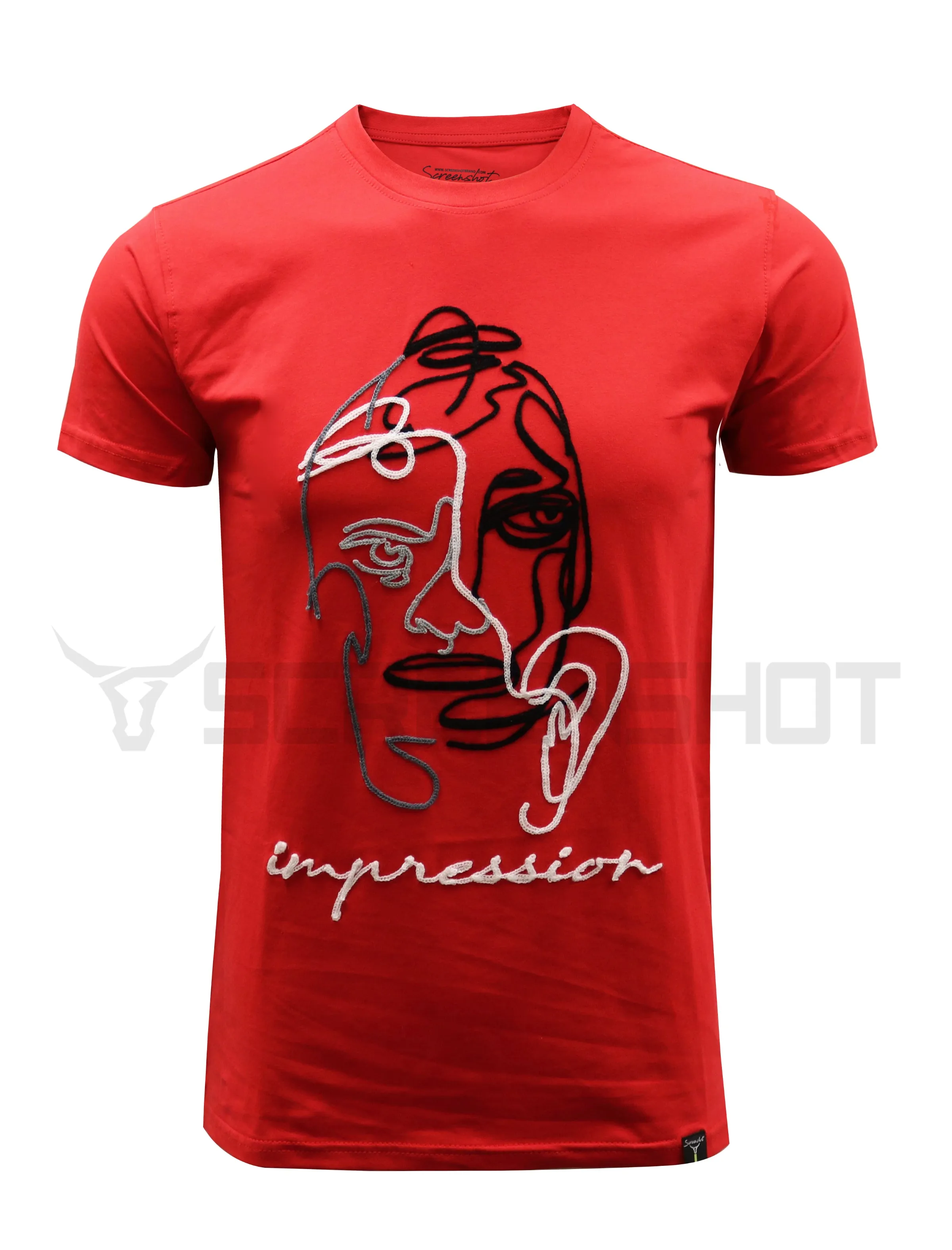 S11017-ART FACE CHAIN EMBROIDERY PREMIUM T-SHIRTS (RED)