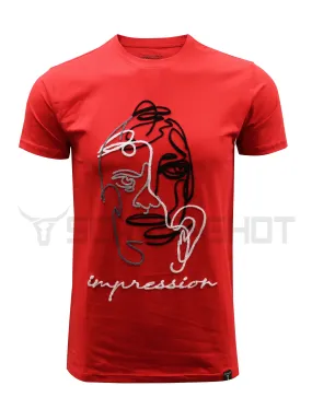 S11017-ART FACE CHAIN EMBROIDERY PREMIUM T-SHIRTS (RED)