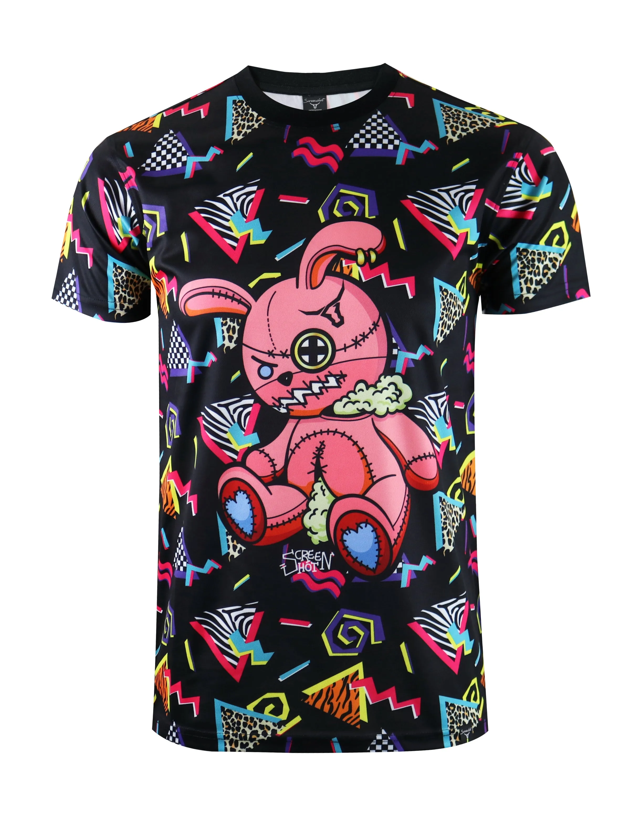 S11201 90'S RETRO PRINT TEE (BLACK/POP)