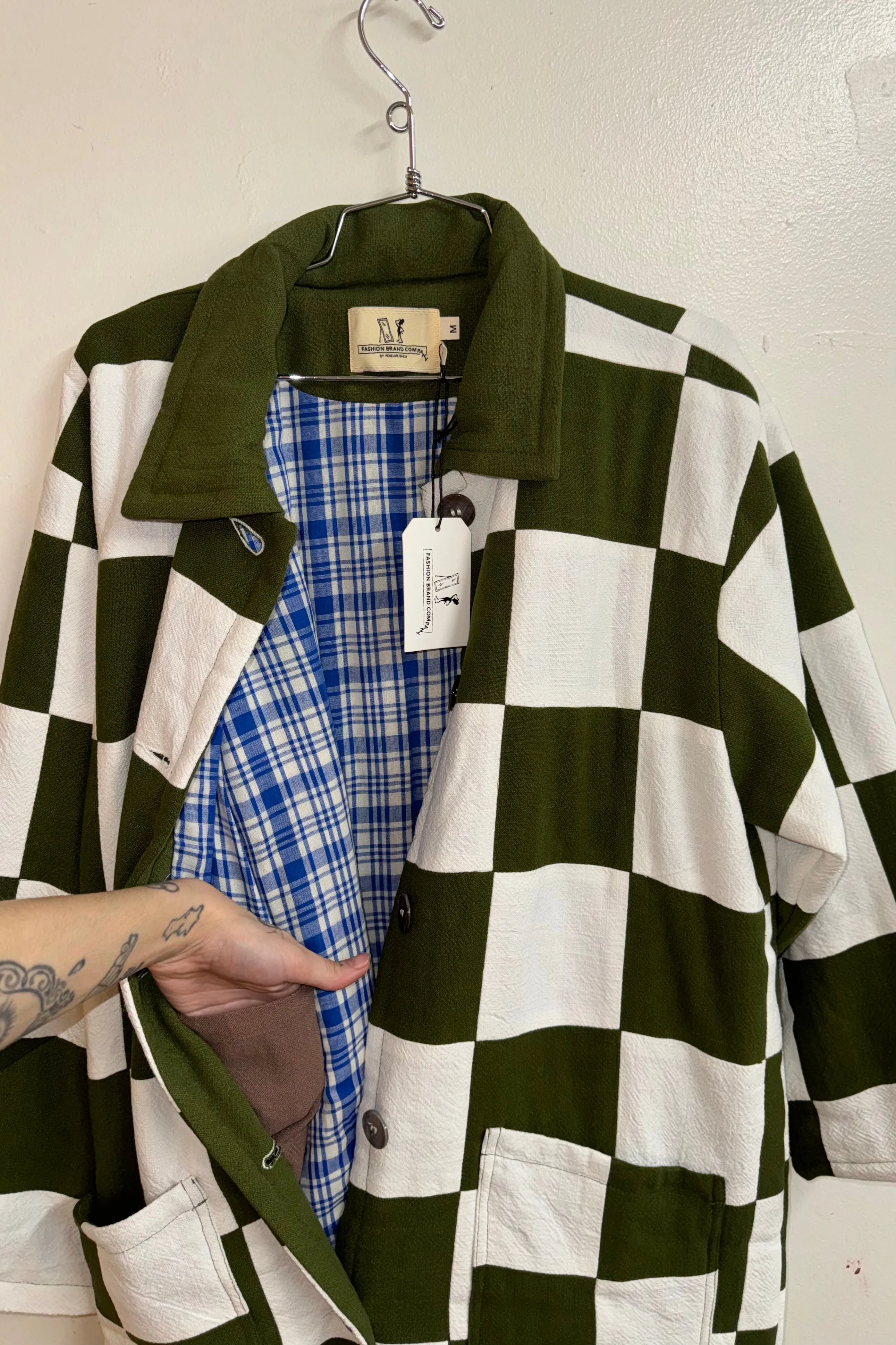 Scrap #13 Moss/White Chessboard Coat M/L