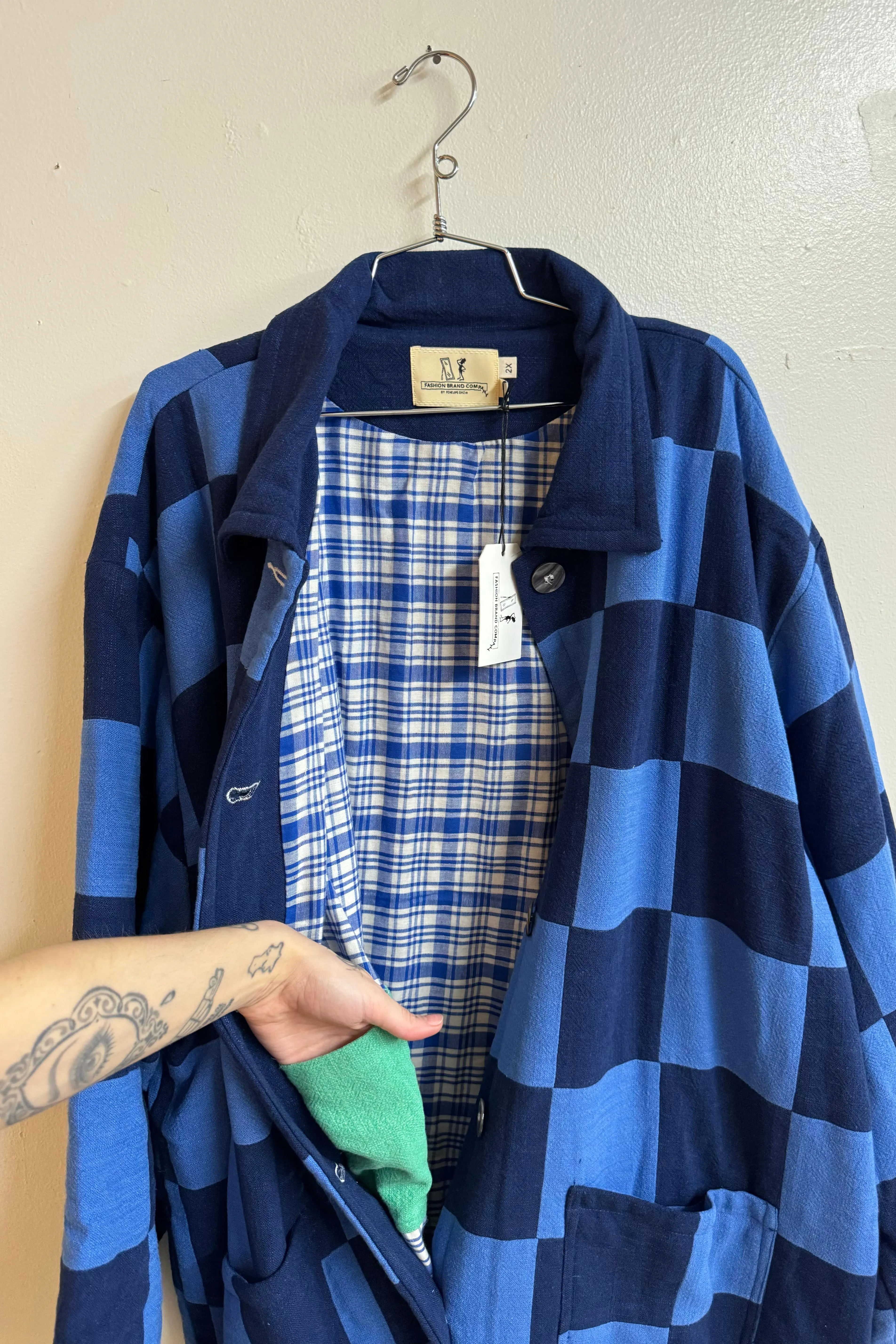Scrap #39 Navy/Blue Chessboard Coat 2X/3X