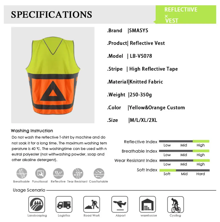 SMASYS Side Adjustable V Neck Pullover Safety Vest