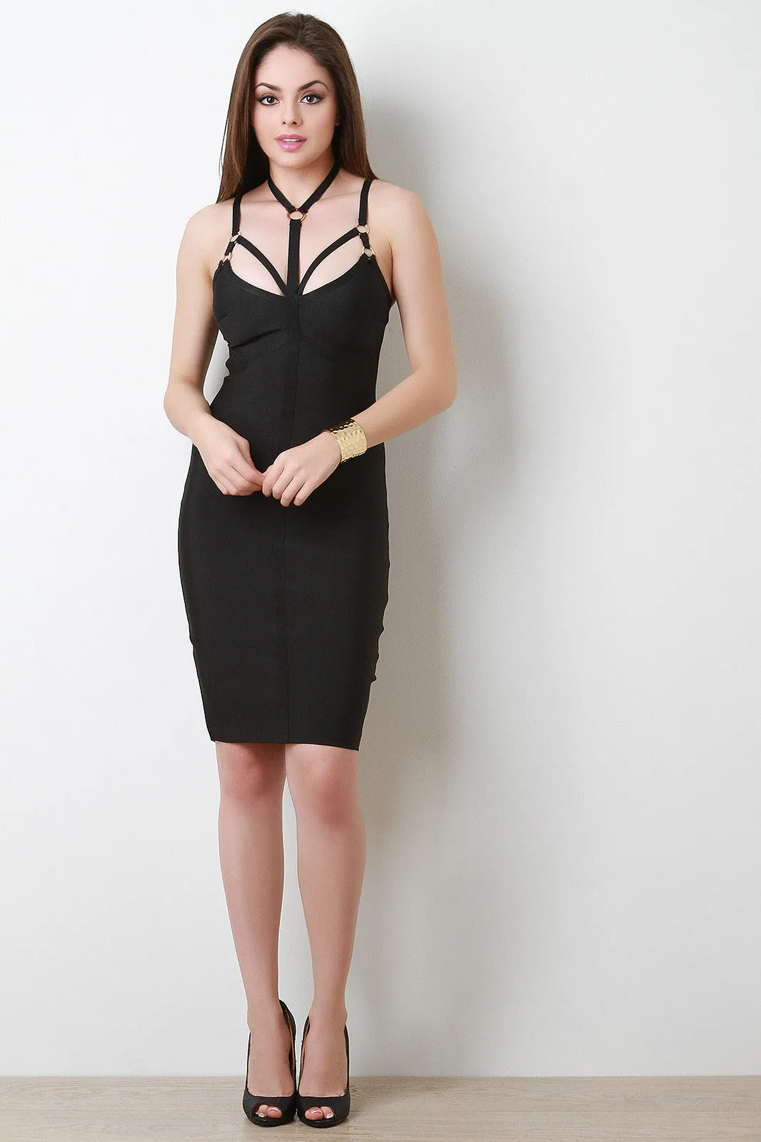 Strappy Choker Ringlet Bandage Midi Dress