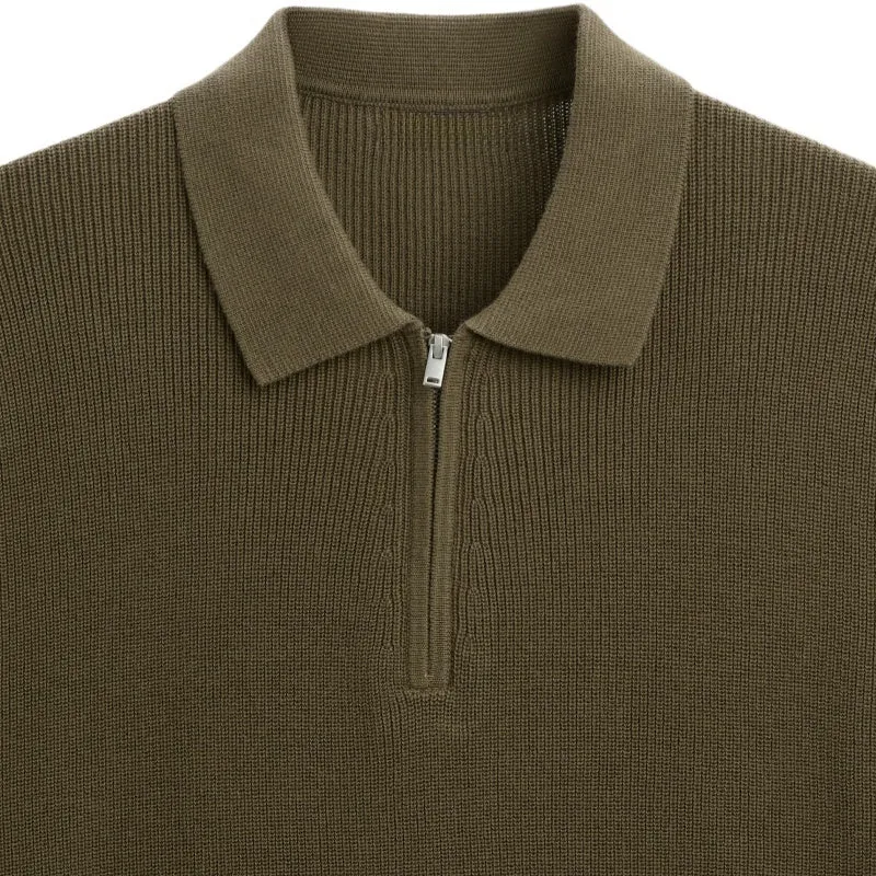 Wholesale Custom Soft Linen Blend Man Ribbed Knit Sweater Short Sleeve Knitwear High-Quality Polo Zip-up Collar Spring Summer